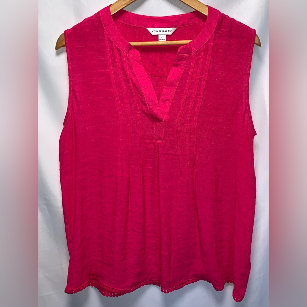 NWT Counterparts Women's Fuchsia Pink Sleeveless V-Neck Top Size Large